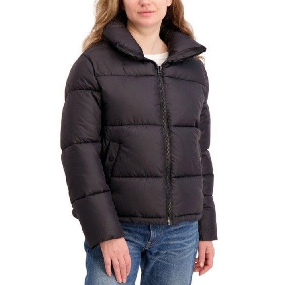 Hudson Women's Short Puffer Jacket Stand Up Collar Black Small NWT